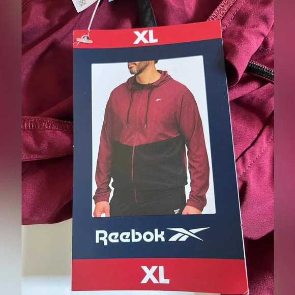 Reebok Zip Up Lightweight Hooded Jacket Mens‎ XL Training NWT Maroon Black - Picture 9 of 11